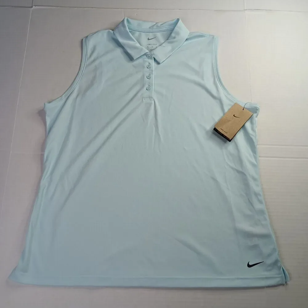 Nike Golf Polo Shirt Women's XL Dri-Fit Victory Sleeveless Blue Activewear